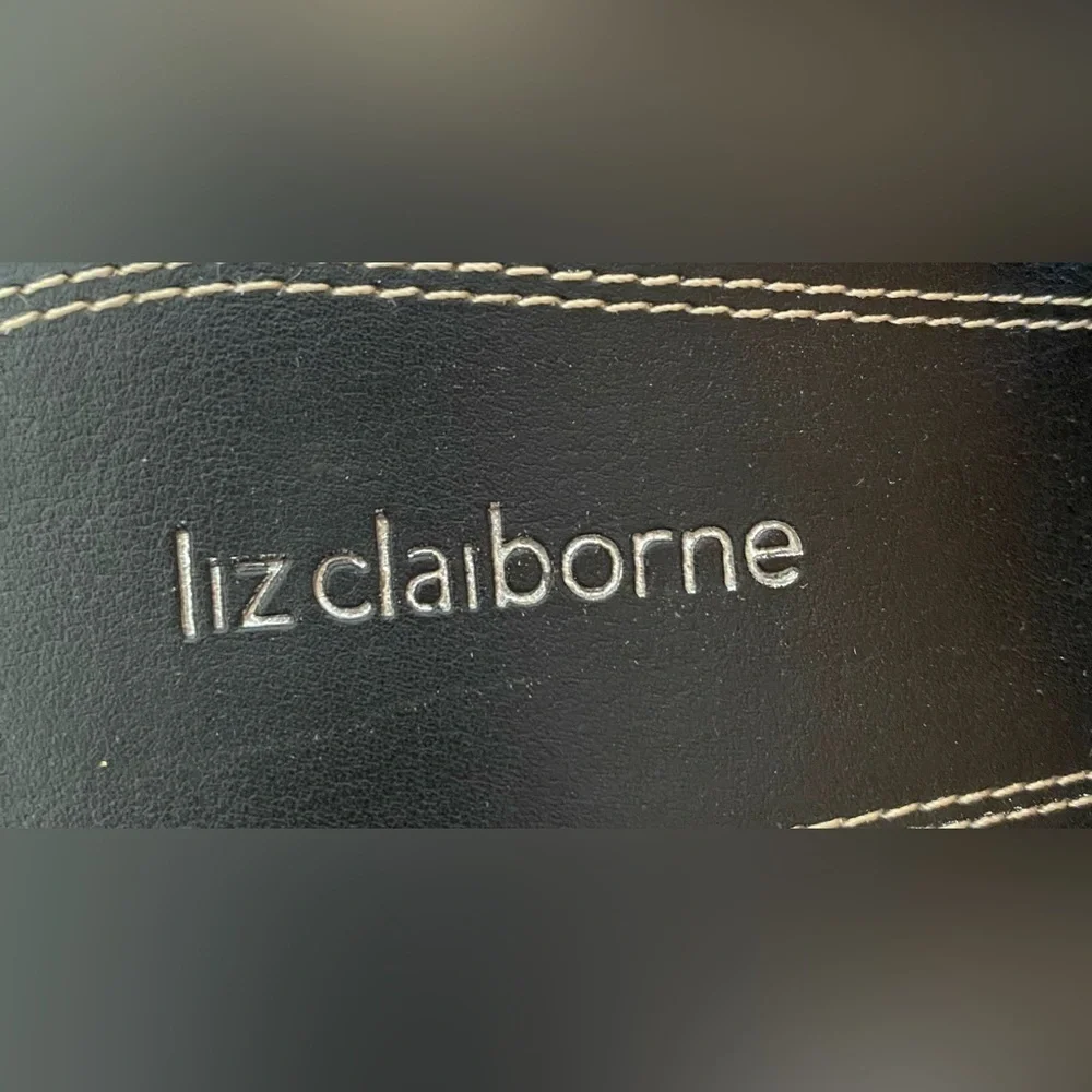LIZ CLAIBORNE Seville leather wedge black strap chunky summer sandals size 6.5 M